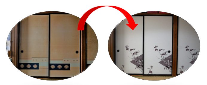 張替え施工例その1、清水区のI様邸のふすま張替え画像です