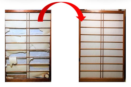 障子張り替え施工前と施工後の画像